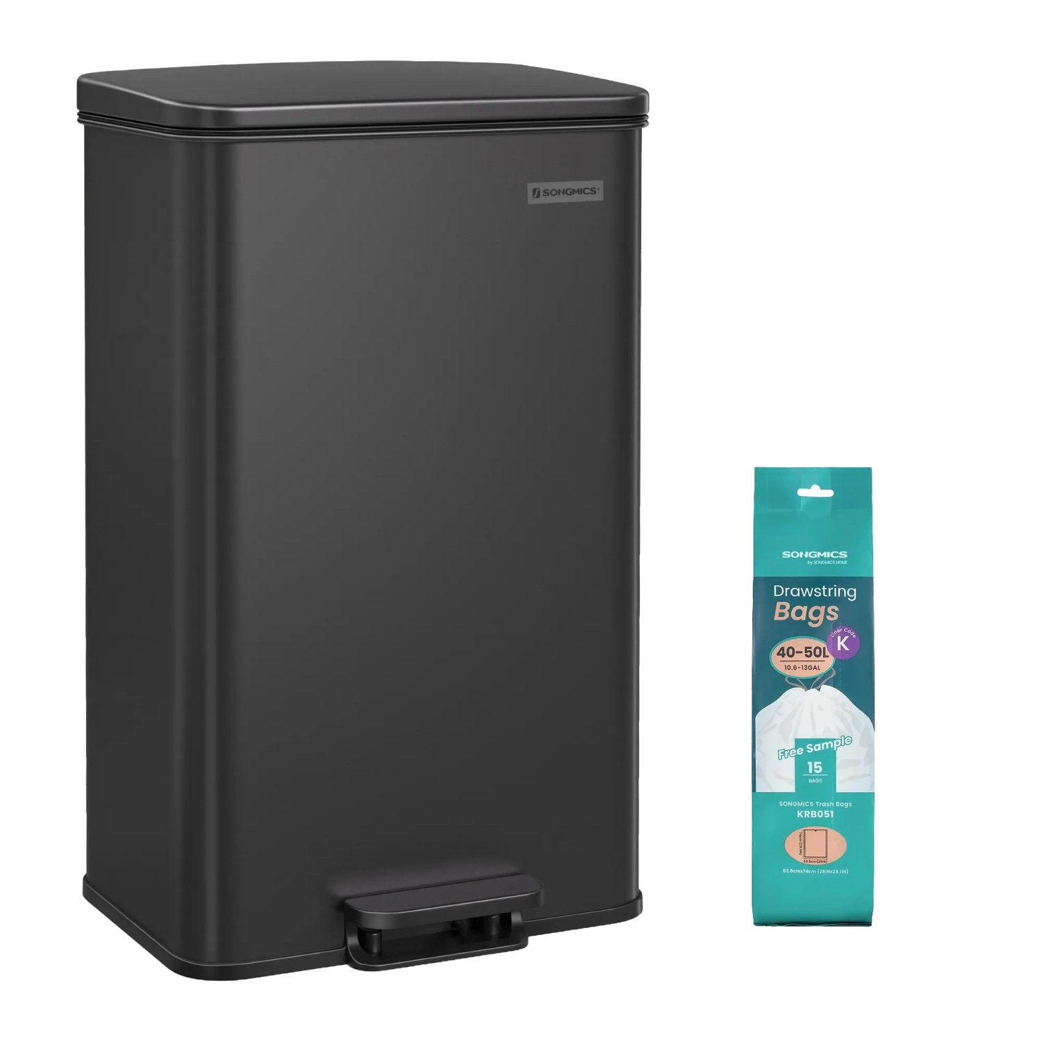 Songmics Mülleimer Plushic mit 15 Müllbeuteln 40 l Schwarz günstig online kaufen