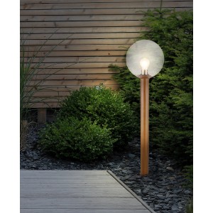 Globo Außenleuchte Ossy in Holzoptik, 1-flammig, 100cm hoch, mit klarem Glas. Wegeleuchte für den Garten.