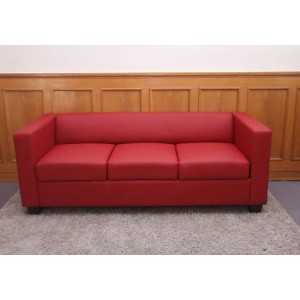 Rotes 3er Sofa Lille im modernen Lounge-Stil mit Lederbezug.