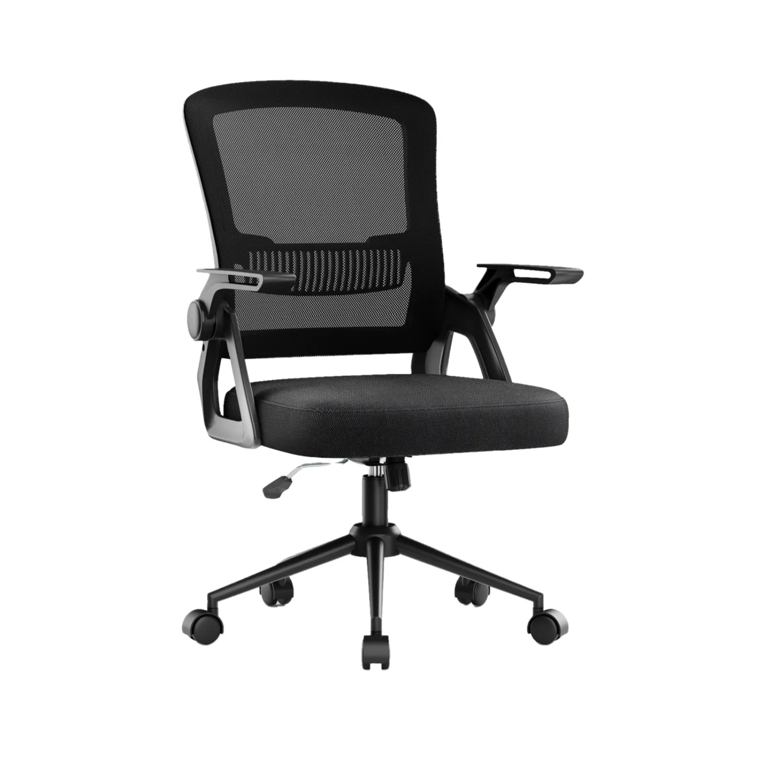 Rattantree Drehbarer Computerstuhl mit 90 Grad Klappbaren Armlehnen und Lendenstütze für Büro und Zuhause Schwarz