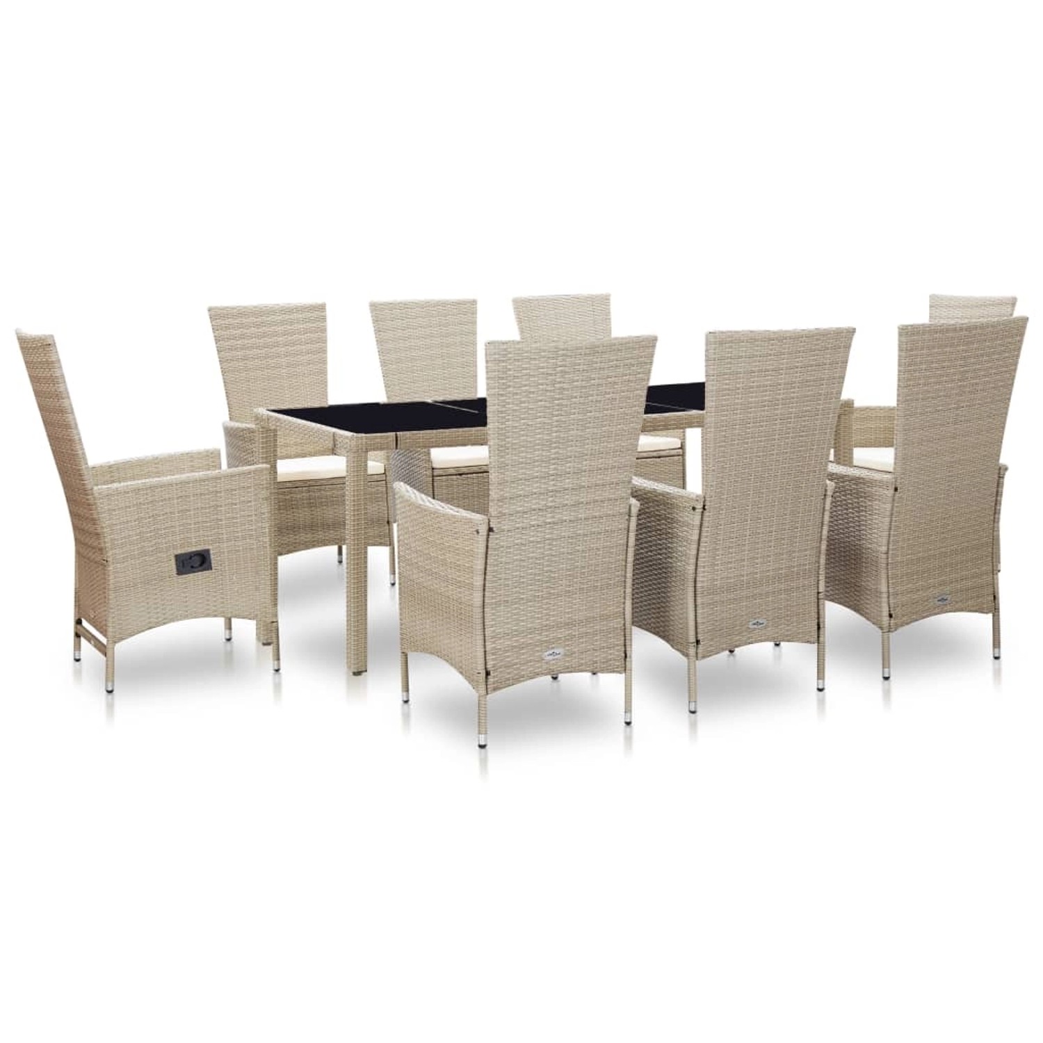 vidaXL 9-tlg Garten-Essgruppe mit Auflagen Poly Rattan Beige Modell 3
