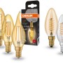 Verschiedene Osram E14 LED-Leuchtmittel in Kerzenform, Vintage Edition. Dimmbar, warmweißes Licht.