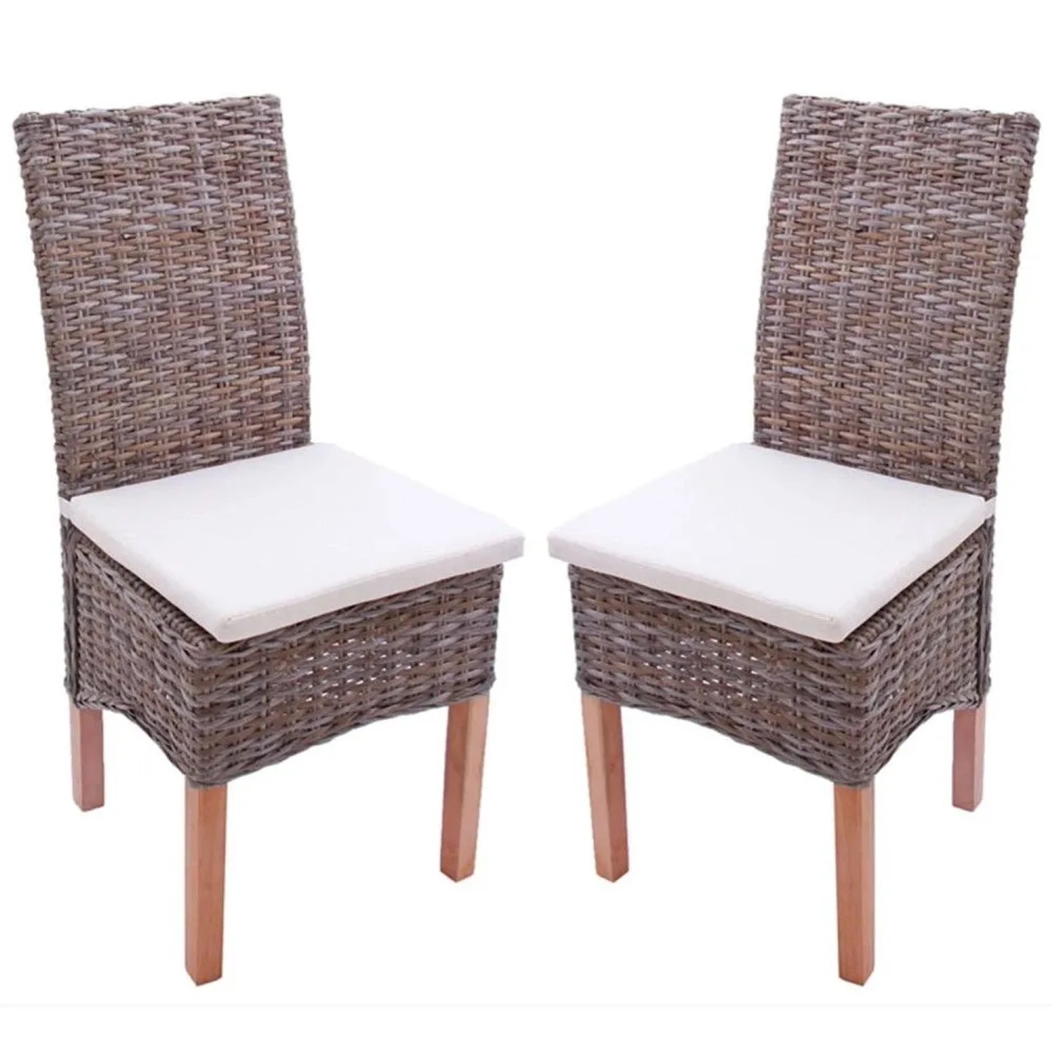 MCW Esszimmerstuhl Var 2er-Set mit Sitzkissen Kubu-Rattan
