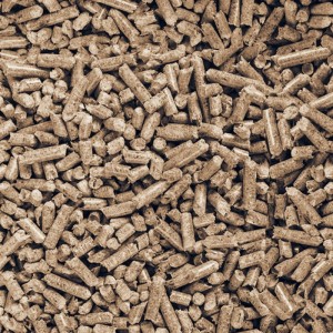 Nahaufnahme von hellbraunen, zylindrischen Heizfuxx Holzpellets. Ideal als Brennstoff zum Heizen.