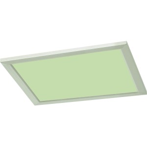 Flache, eckige Trio Smart LED Deckenleuchte Griffin in Nickel matt mit grünlichem Licht.