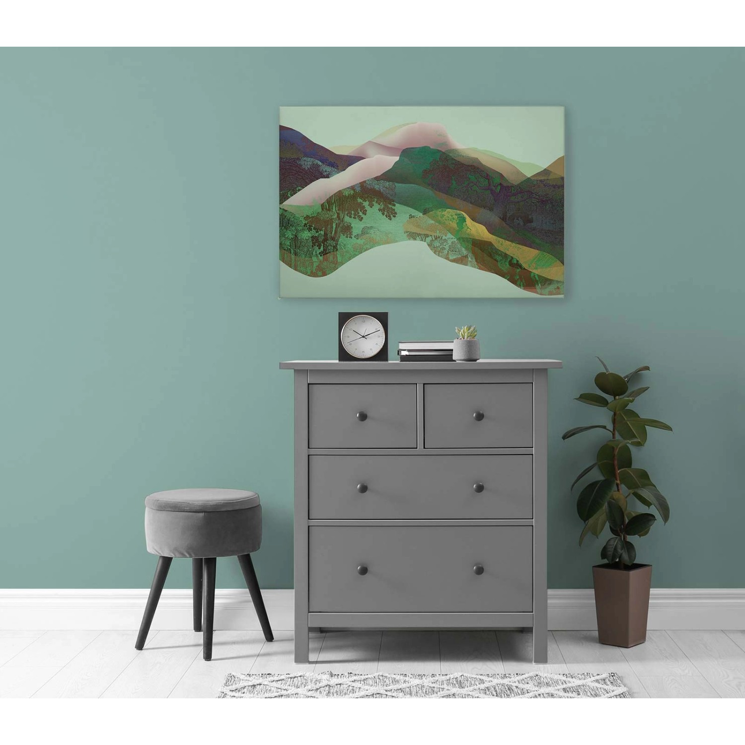 Bricoflor Wandbild Grün Abstrakt Leinwandbild Berge In Neonfarben Modernes Bild Für Wohnzimmer Und Schlafzimmer In 90 X 