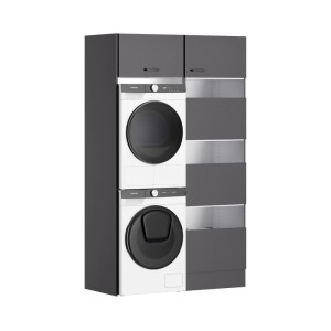 OPTIFIT Waschsäulen-Set Kiel420 in Anthrazit Matt mit Waschmaschine, Trockner und Wäscheschrank.