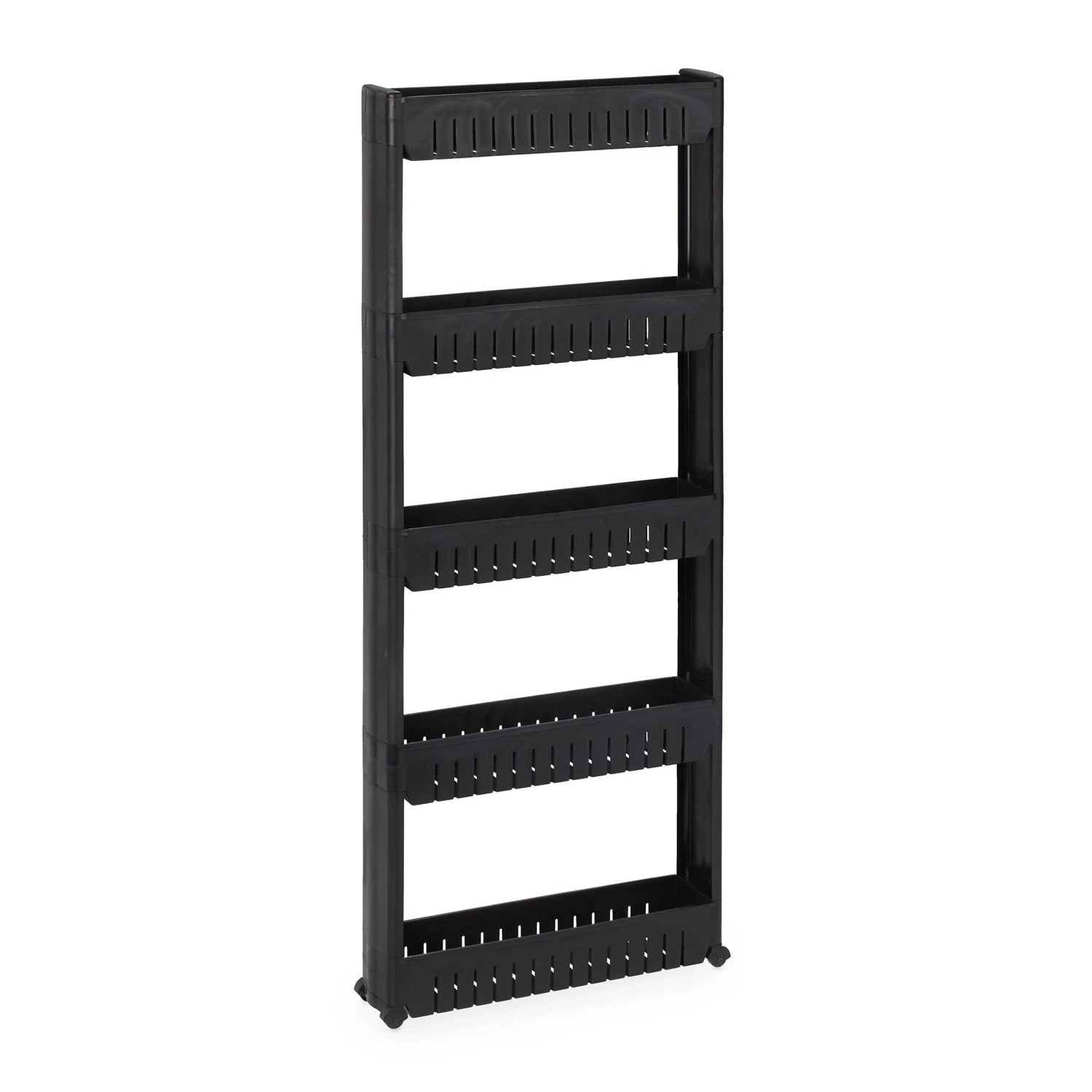 Relaxdays Nischenwagen Kunststoff Schwarz mit 5 Ablagen 131 cm x 12,5 cm x 54 cm 2 kg
