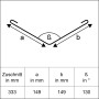 Skizze Kehlblech Alu Natur, Zuschnitt 333 mm, Maße a/b 149 mm, Winkel 130 Grad.