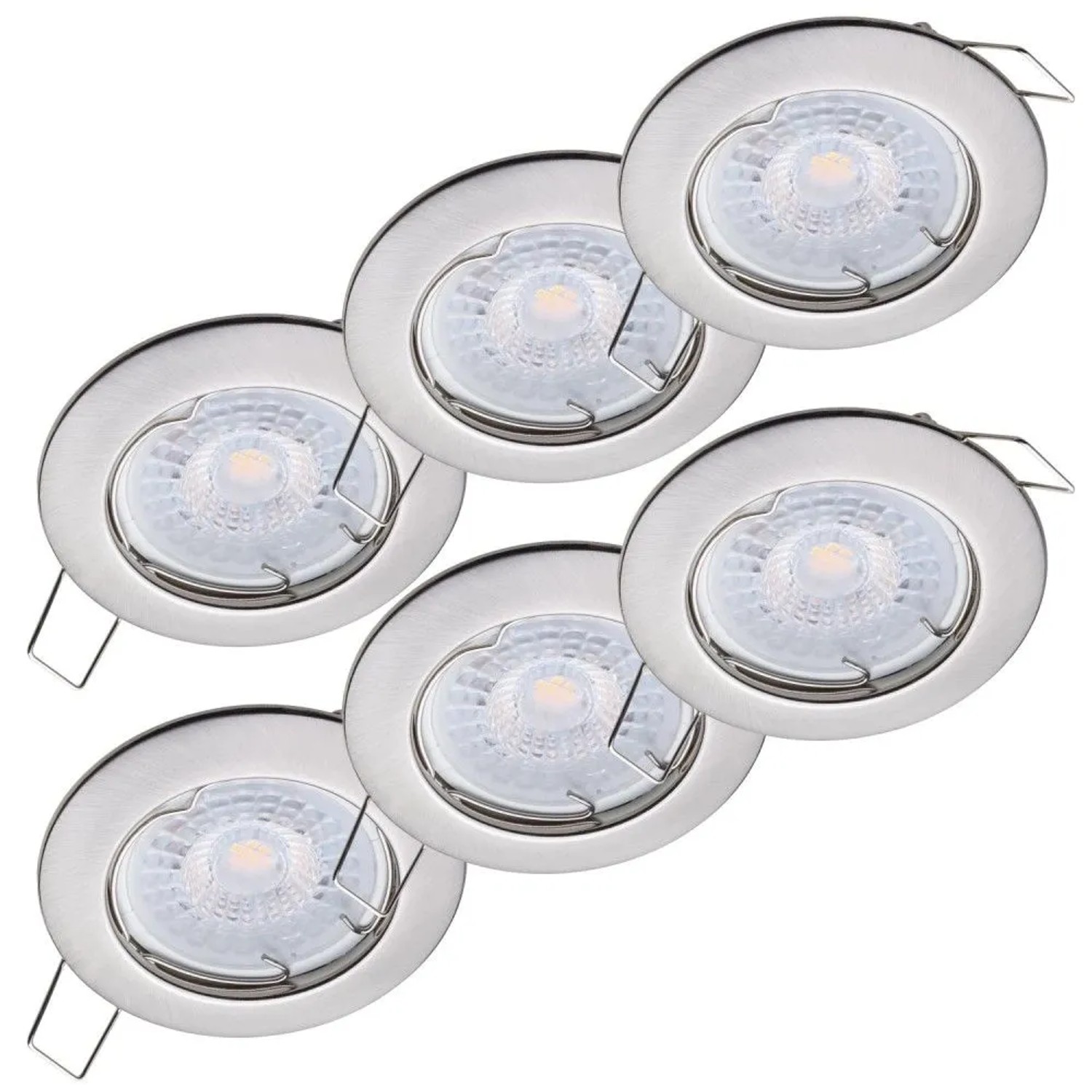 Oktaplex Sedan 6er Set LED-Einbaustrahler Lochmaß Ø 60mm Edelstahl-Optik Flach Stufenlos Dimmbar 3000K Warmweiß 5W 230V