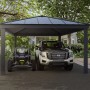 Grauer Palram Canopia Carport Colorado (612x426cm) mit zwei Fahrzeugen.