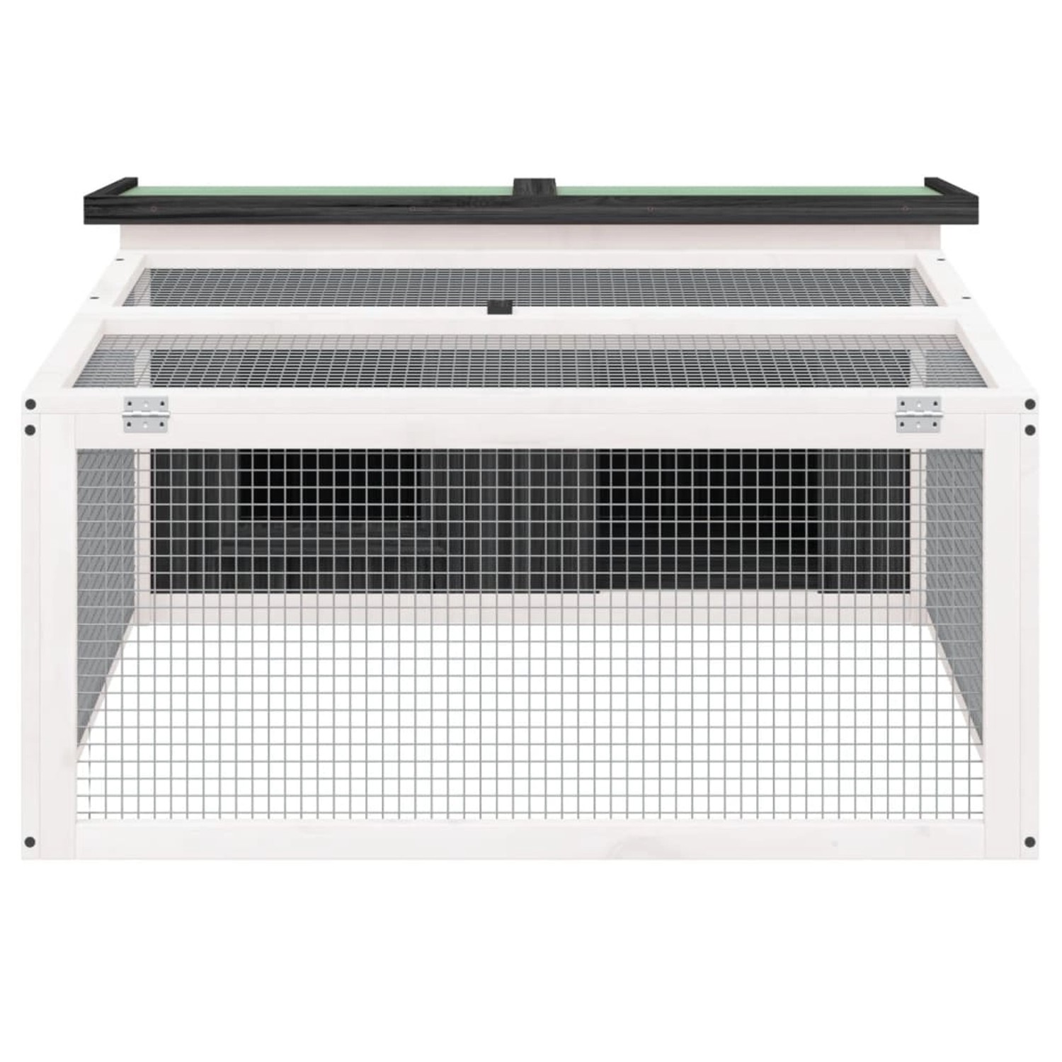 Grauer vidaXL Kaninchenstall aus Kiefernholz mit Freilaufgehege und Maschendraht.