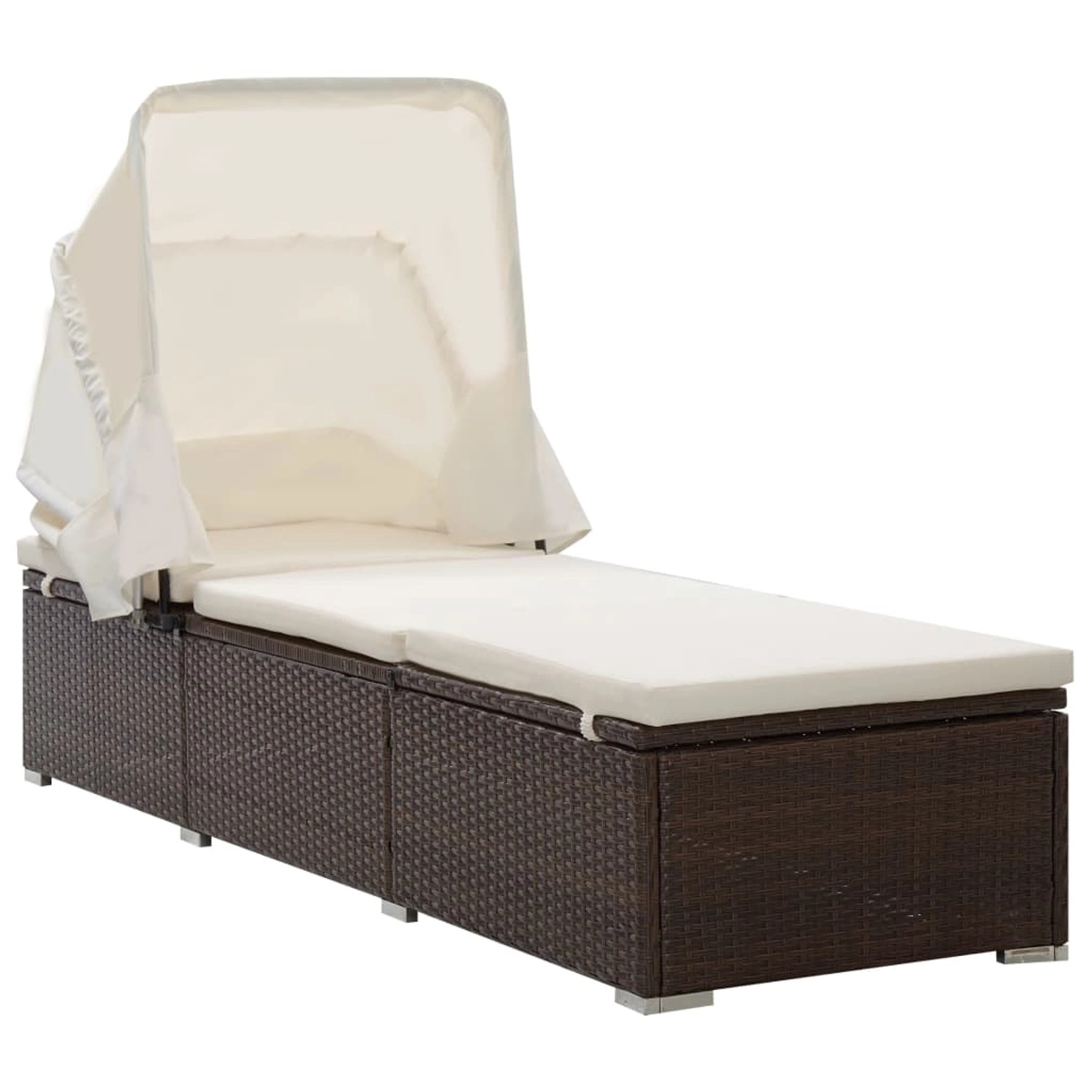 furnicato Sonnenliege mit Sonnenschutz und Auflagen Poly Rattan Braun