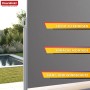 Ausgezogene, hellgraue Floordirekt Seitenmarkise aus Aluminium als Sicht- und Windschutz.