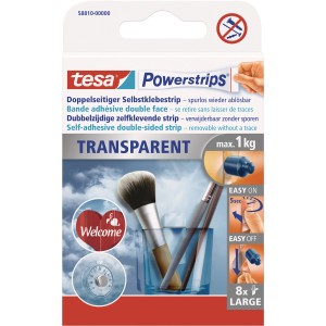 Tesa Powerstrips Transparent, 8 Stück. Doppelseitige Klebestreifen für Dekorationen bis 1 kg.