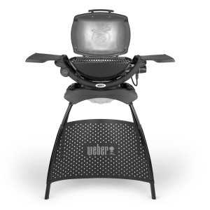 Weber Q1400 Elektro-Standgrill mit Seitentischen, 2200 W, ideal für Balkon und Terrasse.