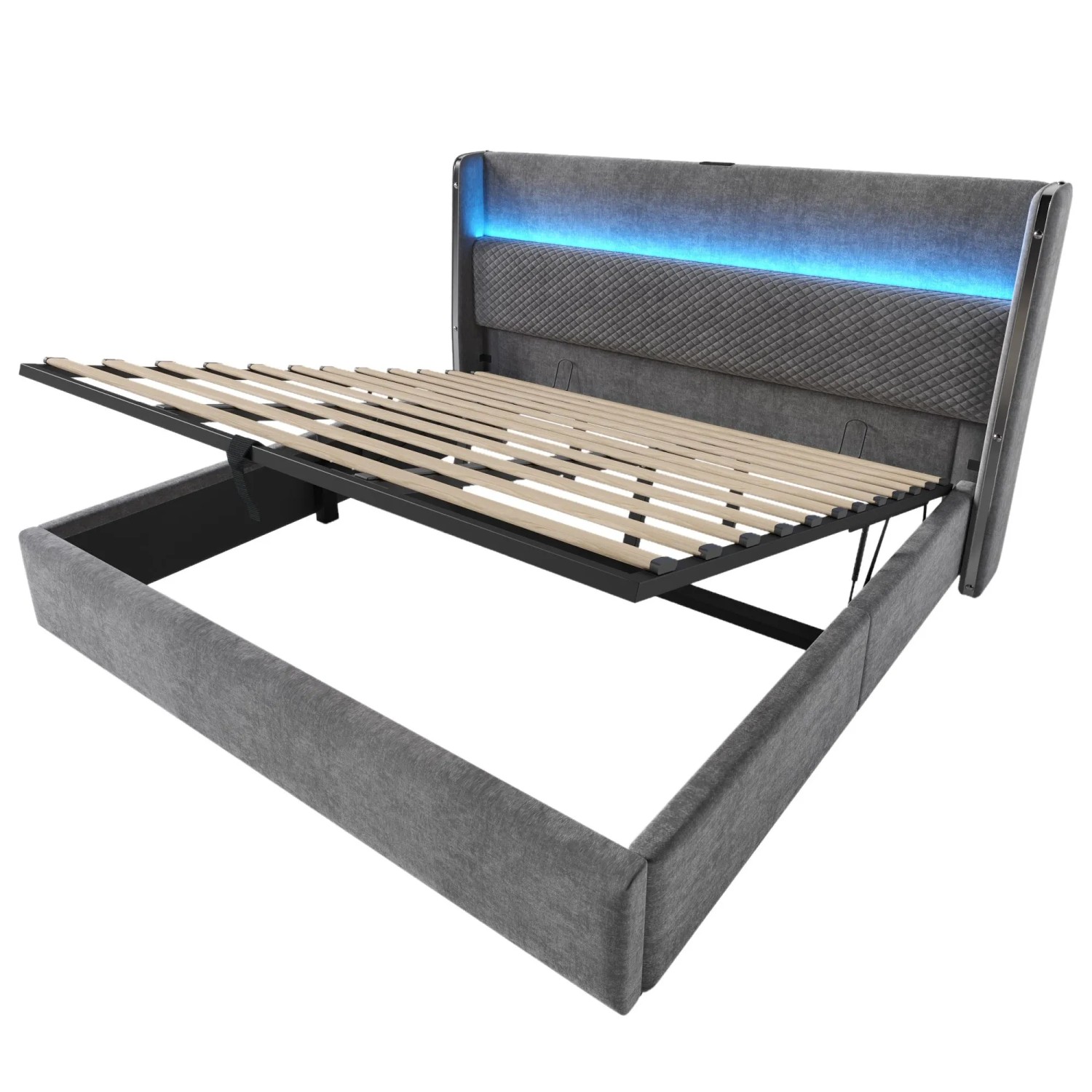 Merax Polsterbett 180x200cm LED USB-C Stauraum Grau