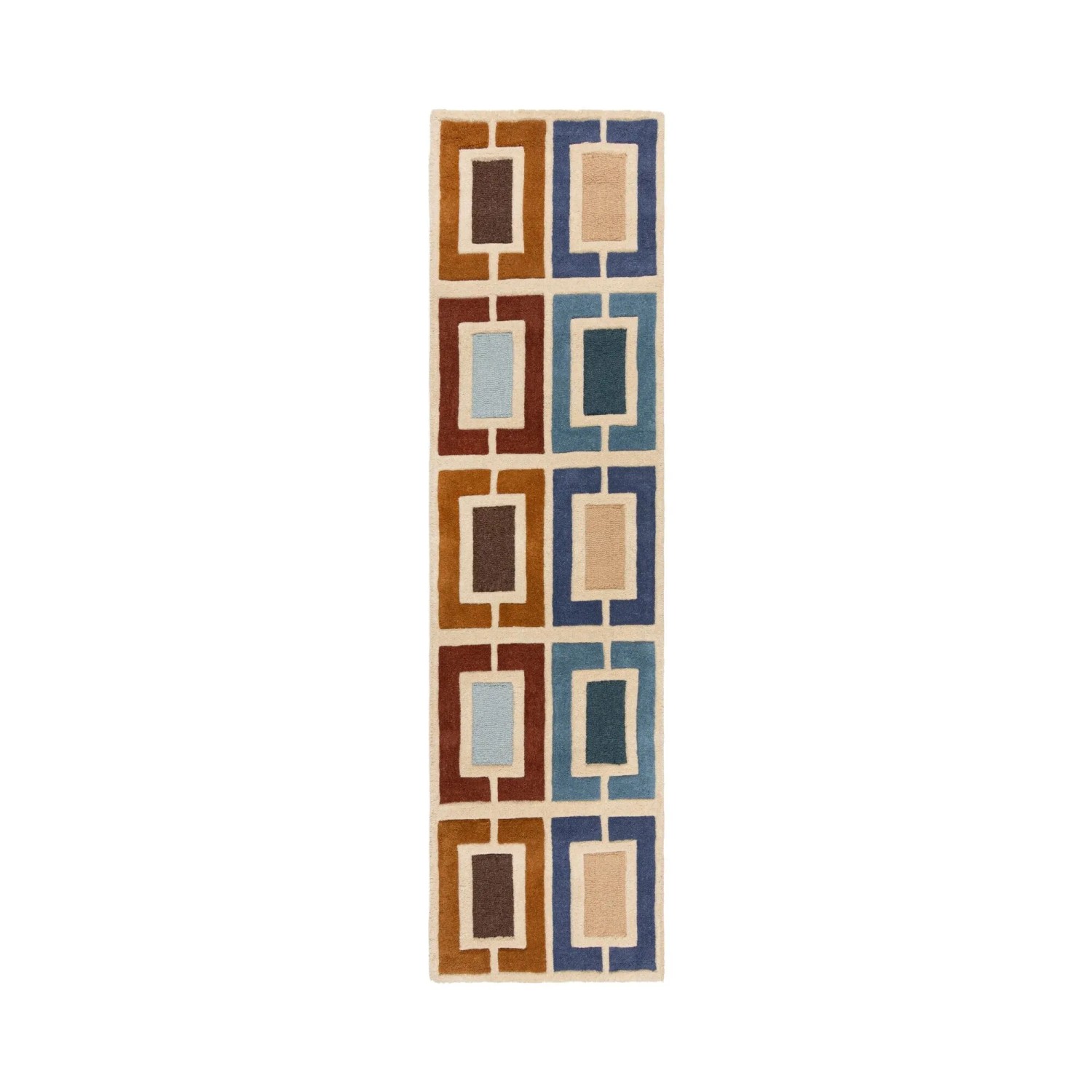 Flair Rugs Wollteppich Retro Blocks 60 cm x 230 cm Blau-Braun