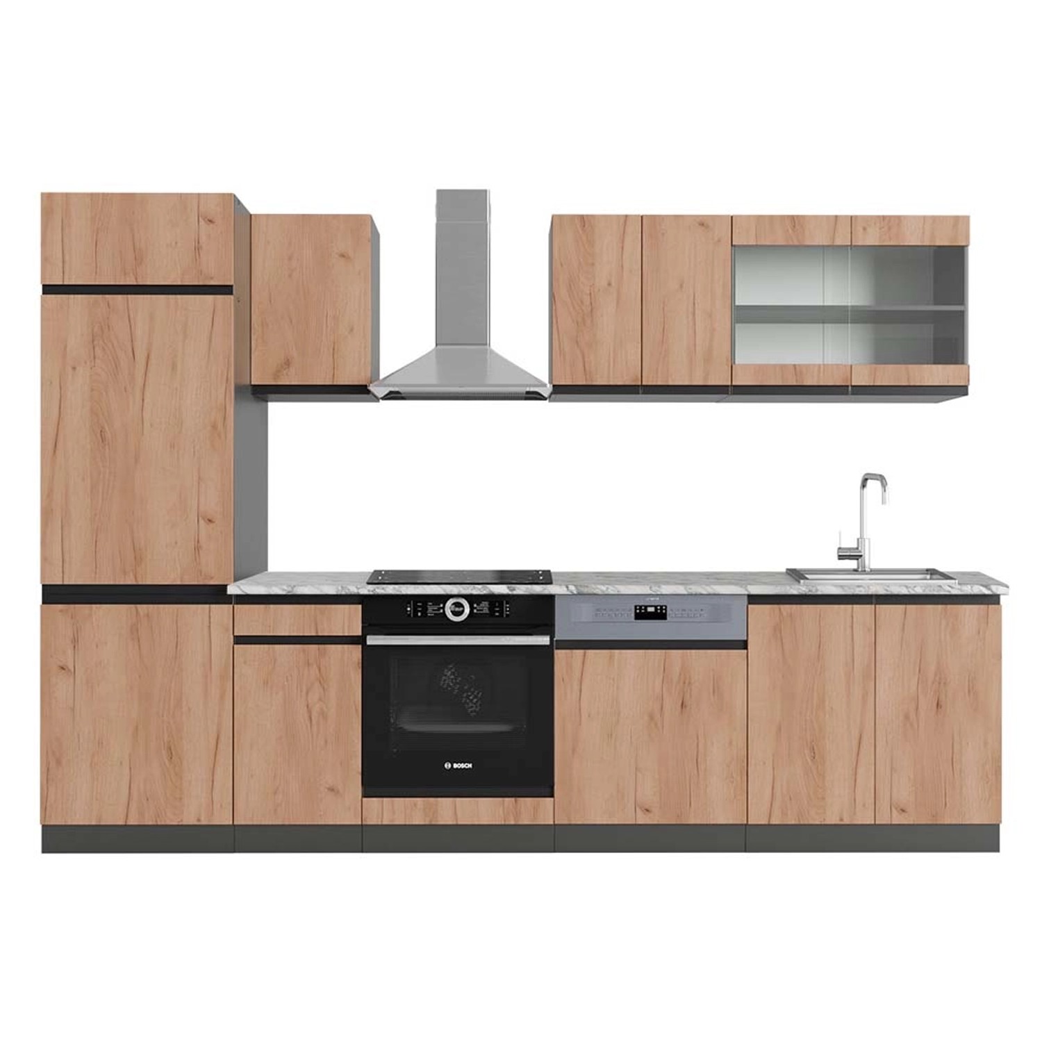 Vicco R-Line Küchenzeile Goldkraft Eiche/Anthrazit 300 cm AP Marmor günstig online kaufen