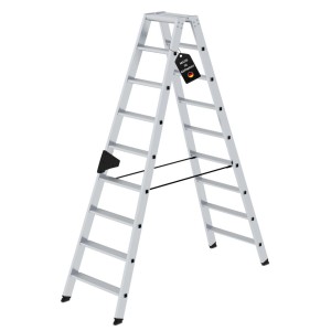 PROREGAL Stufen-Stehleiter, beidseitig begehbar, 2x9 Stufen, Aluminium Leiter