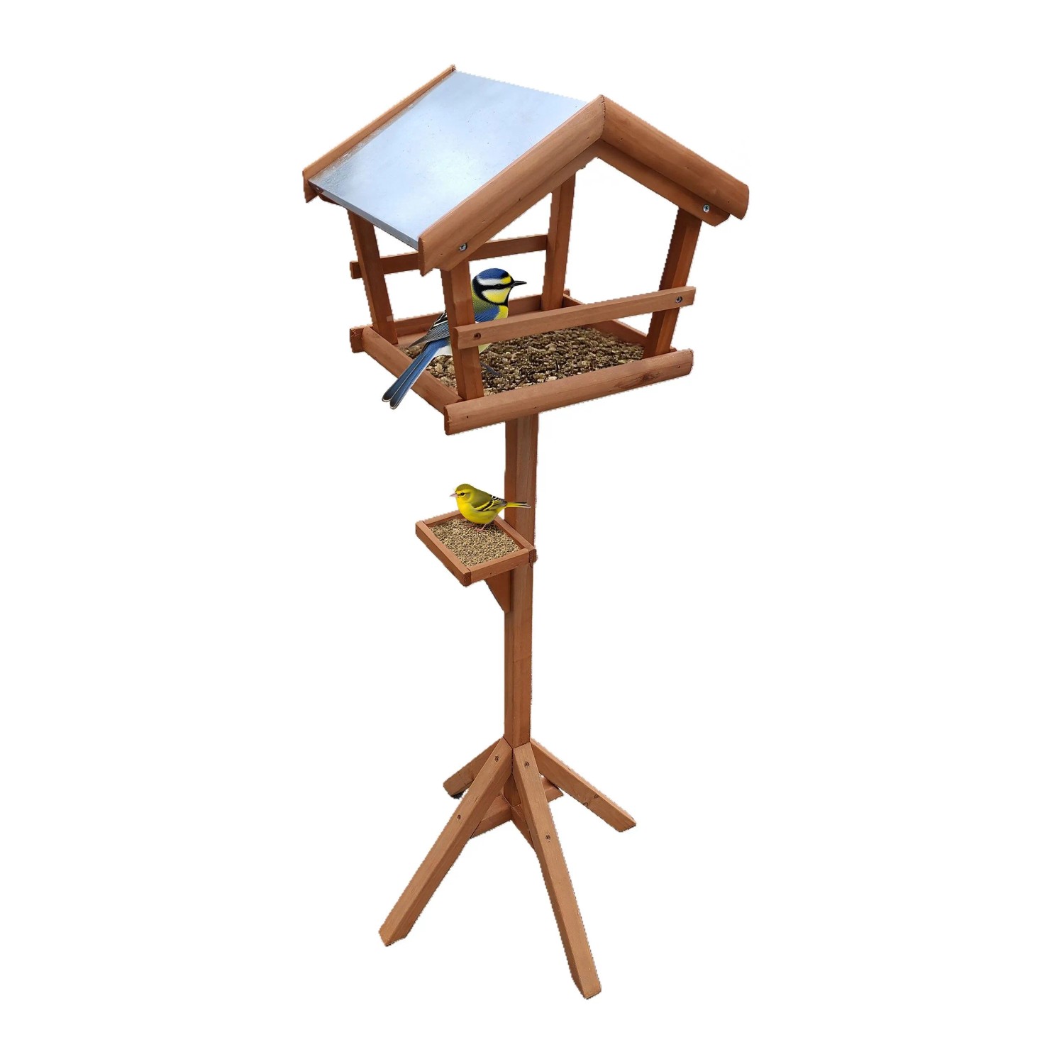 Relaxdays Vogelfutterhaus Tannenholz Eisen Orange Freistehend 121 cm x 36 cm x 30 cm 2,4 kg