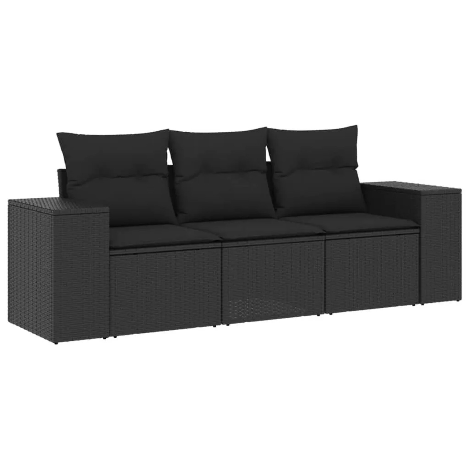 vidaXL 3-Tlg Garten-Sofagarnitur mit Kissen Schwarz Poly Rattan 3222254 günstig online kaufen