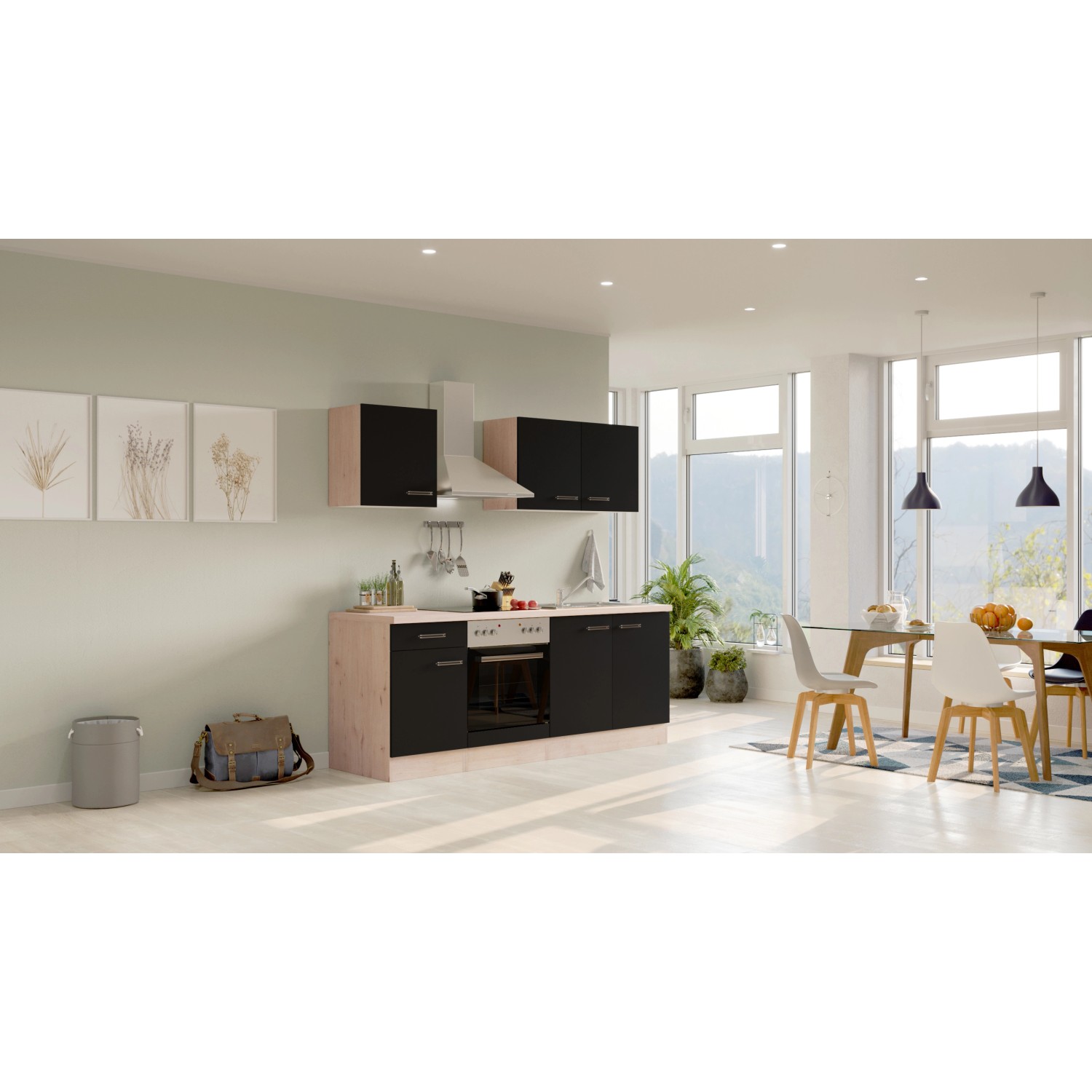 Flex-Well Exclusiv Küchenzeile/Küchenblock Lara 210 cm Anthrazit - San Remo Eiche
