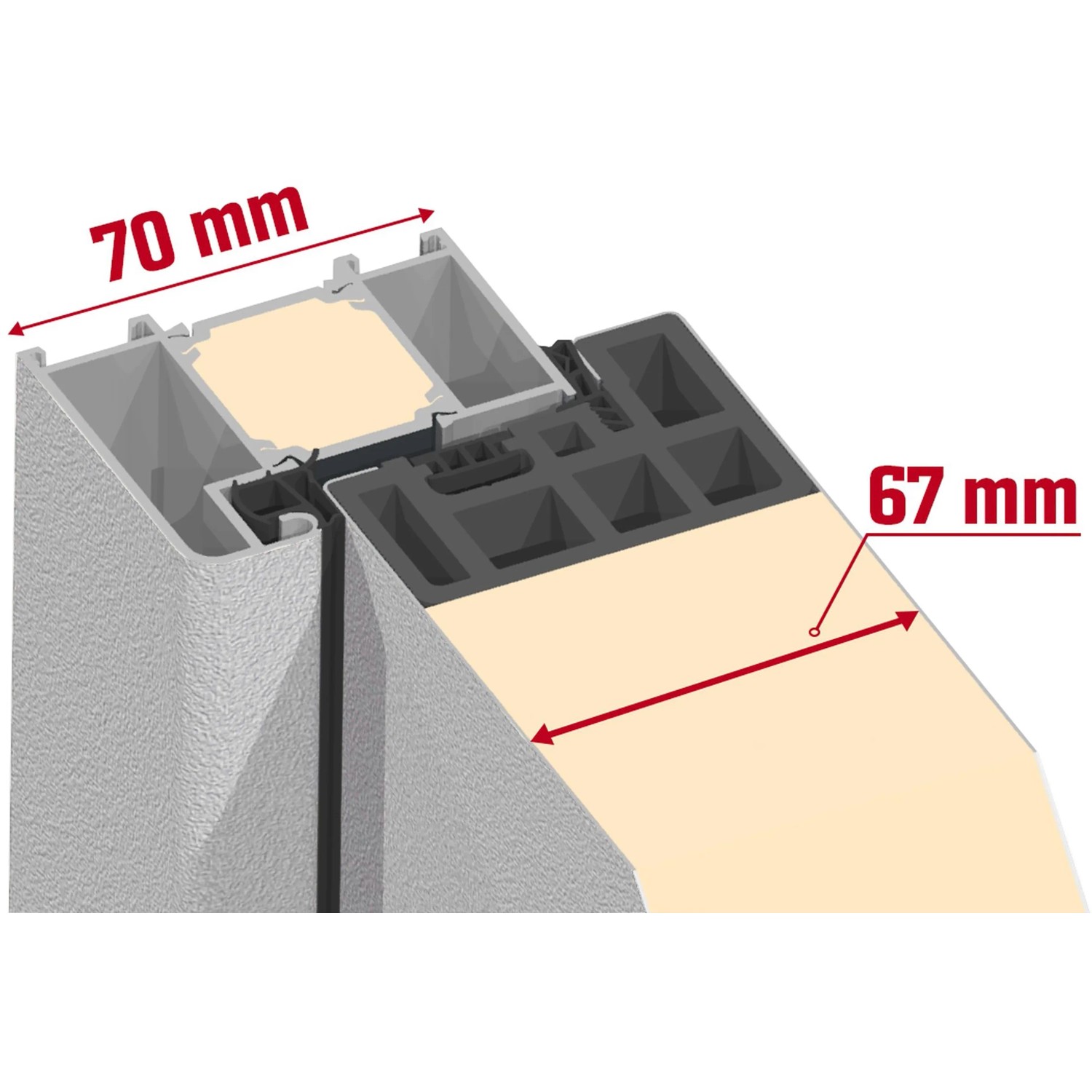 Detailansicht Splendoor Thermospace Haustür Berlin Prime: Bautiefe Türzarge 70 mm, Türblatt 67 mm.