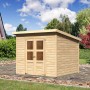 Karibu Holz-Gartenhaus Neuenburg 4 aus naturbelassenem Holz mit Doppeltür. BxT: 238x240 cm.