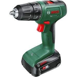 Bosch EasyDrill 18V-40 Akku-Bohrschrauber mit Akku und Ladegerät in Grün und Schwarz.