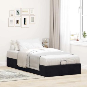 Schwarzes vidaXL Ottoman-Bett (90x200 cm) ohne Matratze mit Stauraum unter dem Bett.