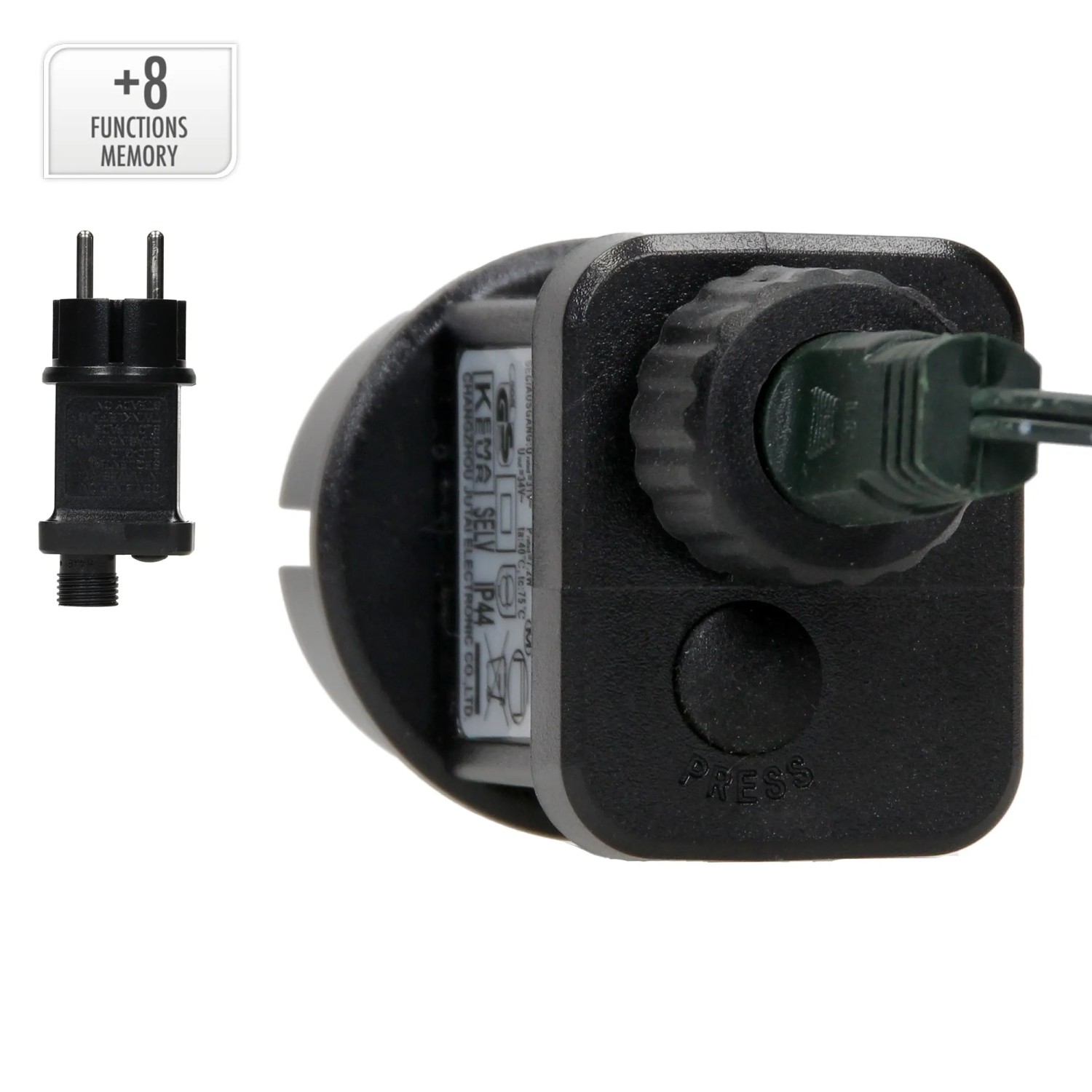 Netzteil und Stecker der ECD Germany LED Cluster Lichterkette, warmweiß, mit 8 Modi.