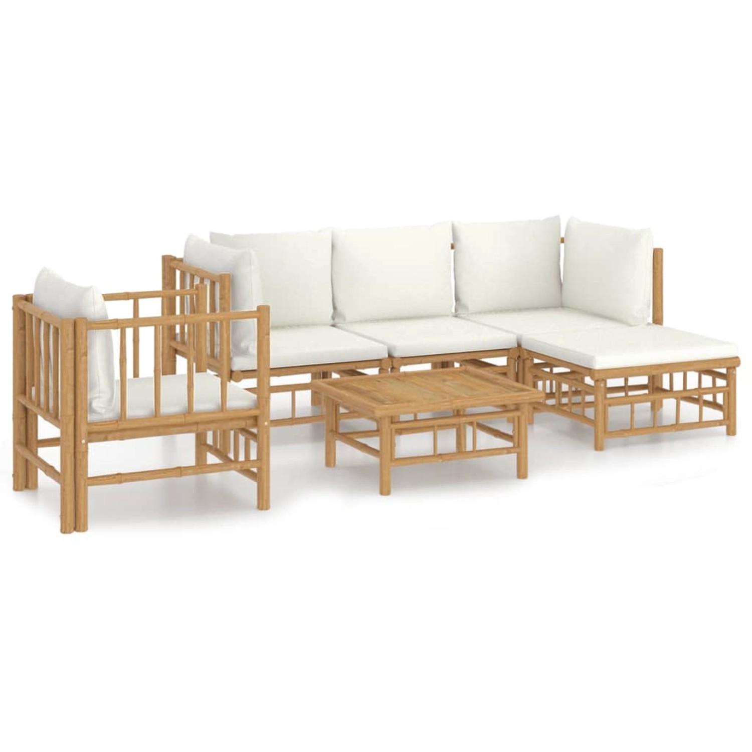 Vidaxl 6-tlg. Garten-lounge-set Mit Cremeweißen Kissen Bambus günstig online kaufen