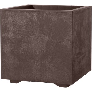 Quadratischer, brauner Deroma Pflanzkübel Millennium, 25x25x25 cm, aus Kunststoff.