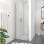 Aurlane Glasdusche Silver Calm 80, Chrom, 80x200 cm, mit zwei Pendeltüren im Badezimmer.