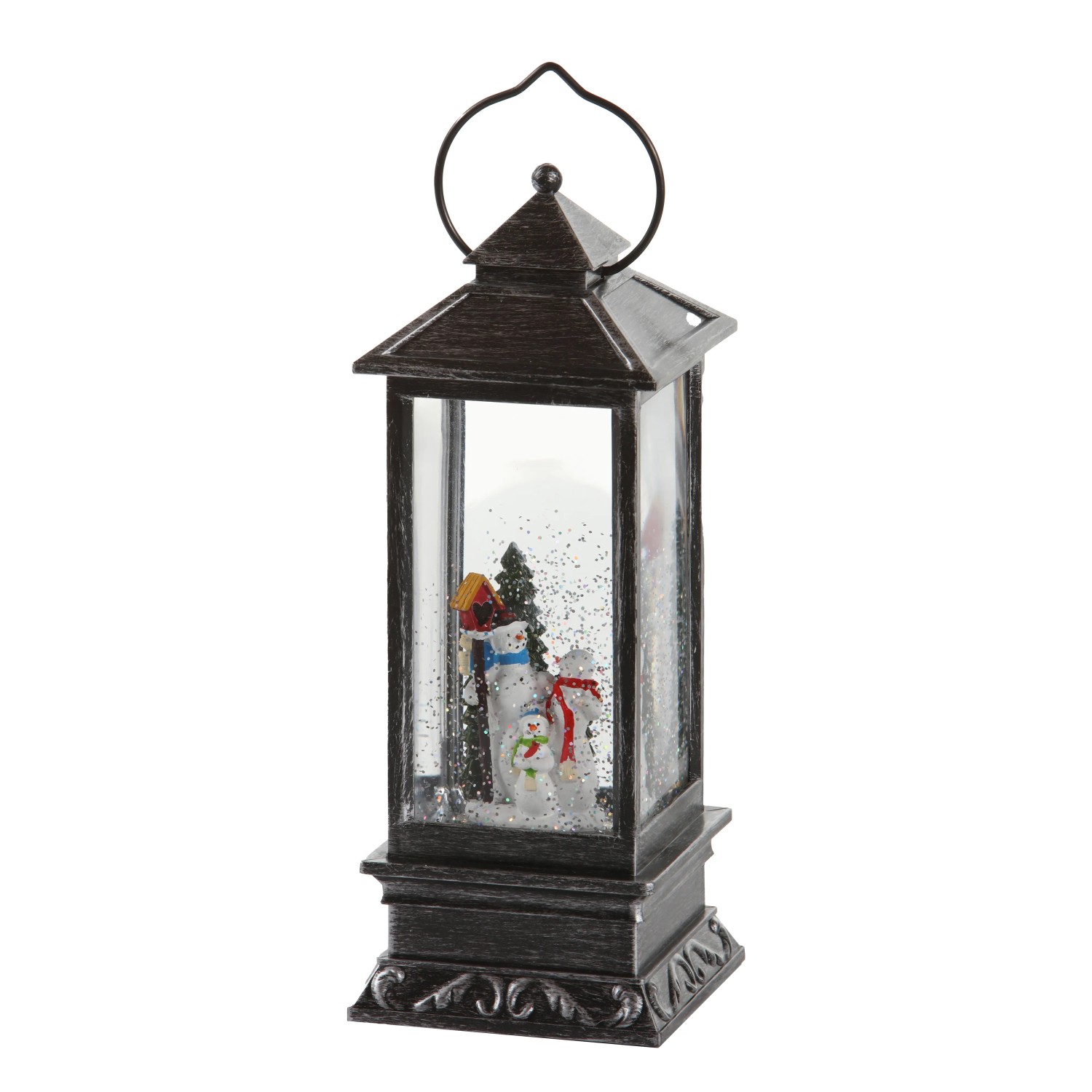 FlowerPower LED-Schneelaterne Snowing Schmal Ø 10,5 cm x 28 cm Schwarz-Silber