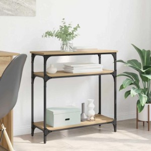 vidaXL Konsolentisch Artisan-Eiche mit 3 Holz-Regalböden und schwarzem Metallrahmen, Industrial-Design.