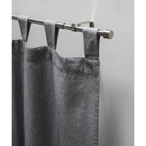 Gardinia Gardinenstangen-Set Kos Edelstahl, ausziehbar mit grauer Gardine.