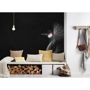 Fototapete mit Kranich in Schwarz, Rot und Blau, 4,00 m x 2,70 m, FSC®-zertifiziert.