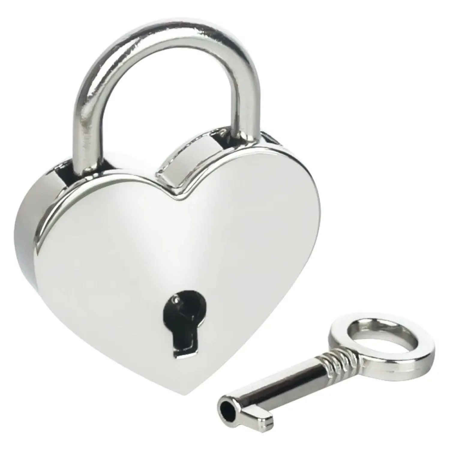 HMF 6493-39MM-09 Mini Deko Vorhängeschloss mit Schlüssel in Herzform 39 x 30 x 7 mm Silber