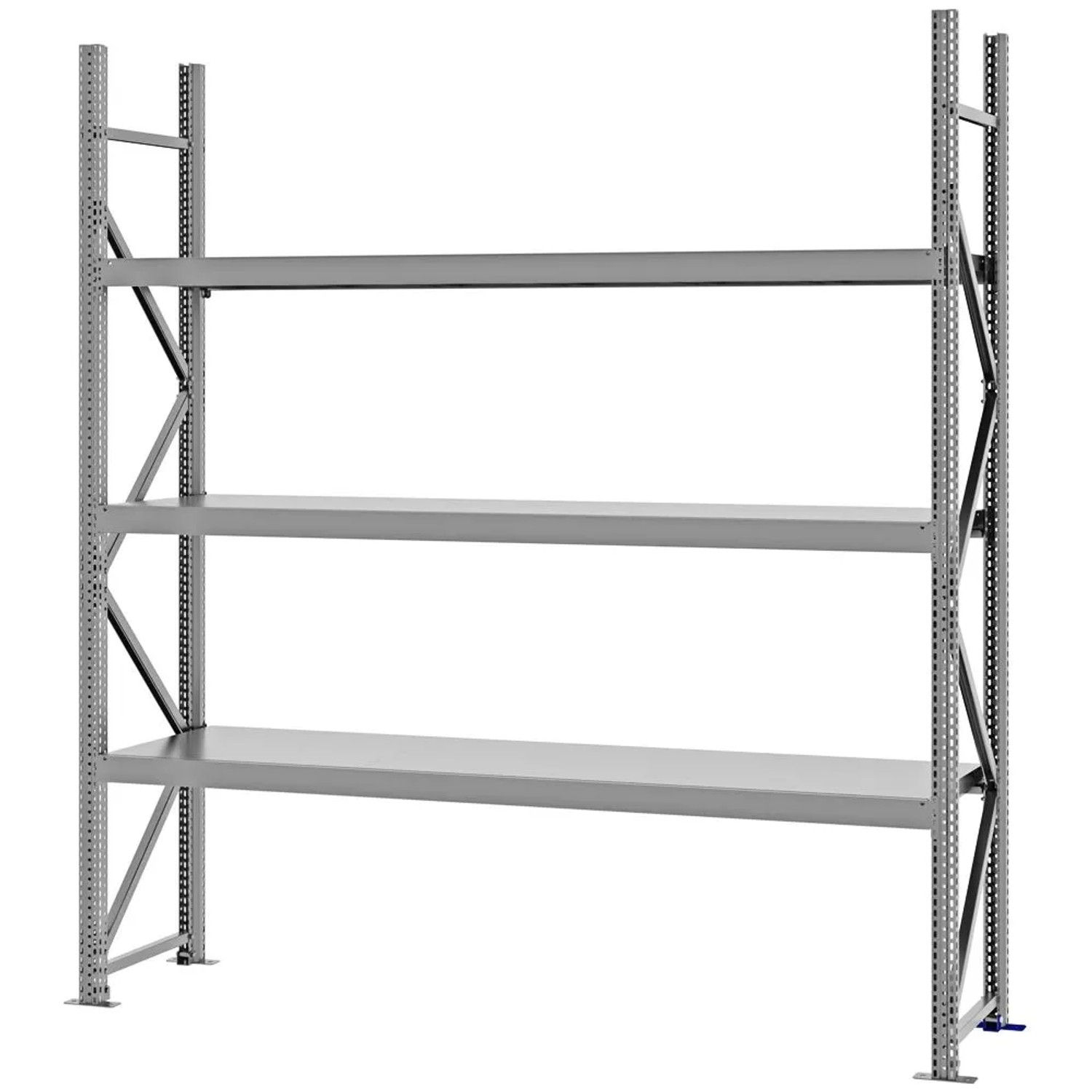 PROREGAL Weitspannregal Schraub-Stecksystem MAGNUS PRO Made In Germany Grundregal 250x225x50cm 3 Ebenen Stahlböden Fachlast 520kg Verzinkt