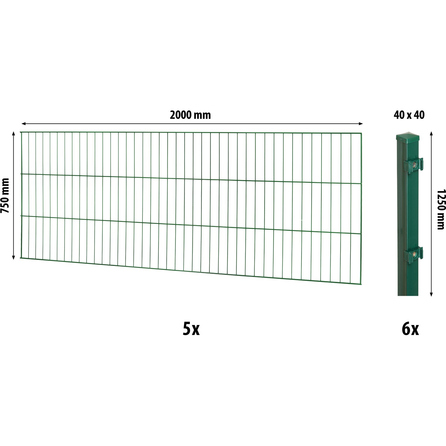 Floraworld Einstabmatten-Zaunset mit Vierkantpfosten Grün 75 cm x 1000 cm günstig online kaufen