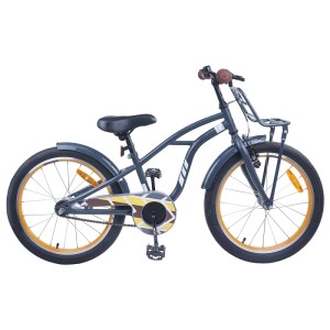 Dunkelgraues 22-Zoll-Kinderfahrrad von vidaXL für 7- bis 12-Jährige mit Gepäckträger vorne.