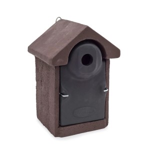 CJ Nistkasten Bilbao aus FSC®-Holzbeton, braun mit schwarzer Front für Meisen und andere Gartenvögel.