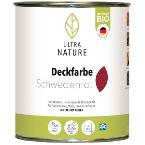 Ultra Nature BIO Deckfarbe Schwedenrot, 0,75 l Dose. Wetterschutzfarbe für Holz im Außenbereich.