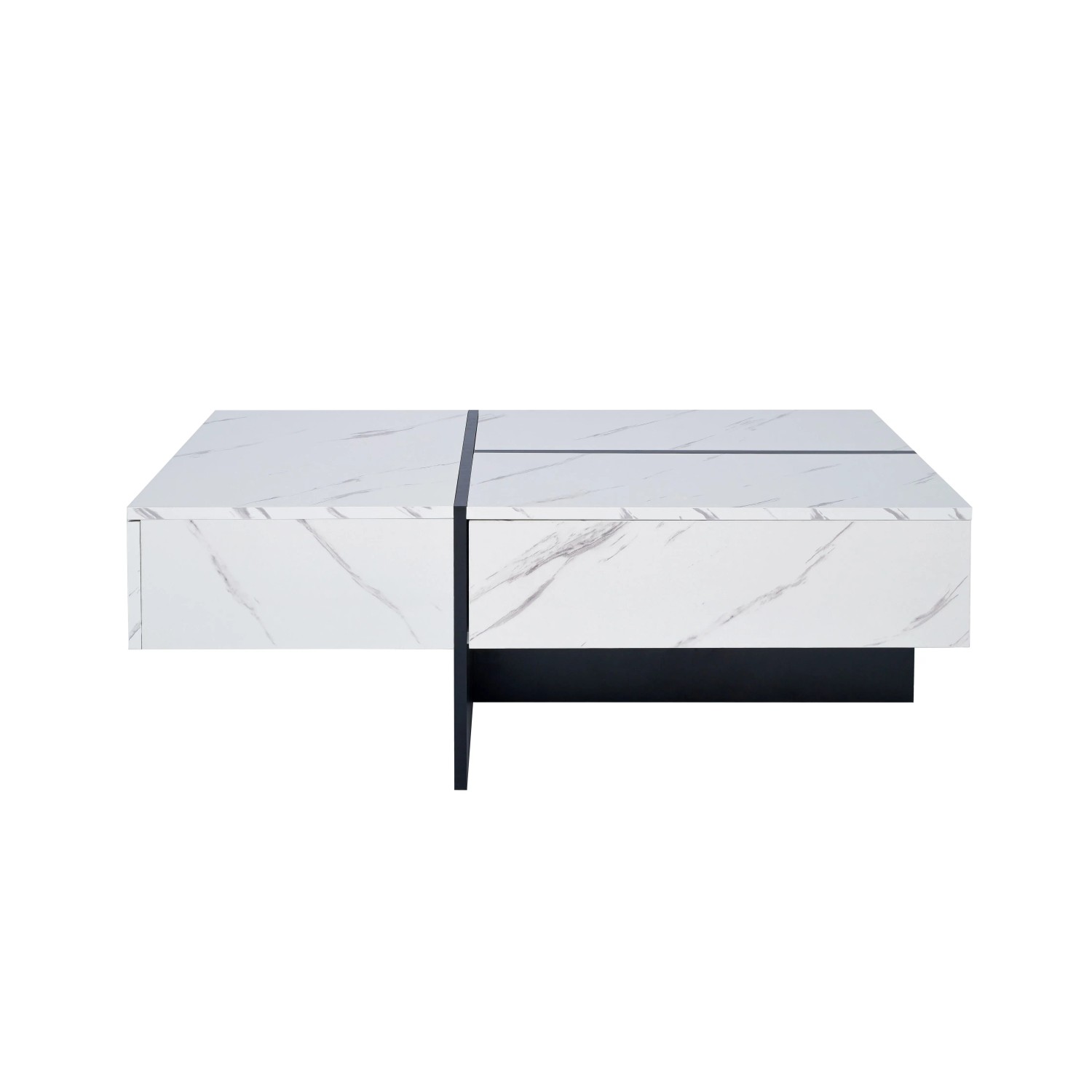 ModernLuxe Couchtisch Hochglanz mit Marmoroptik,ed Beleuchtung Spanplatte Weiß