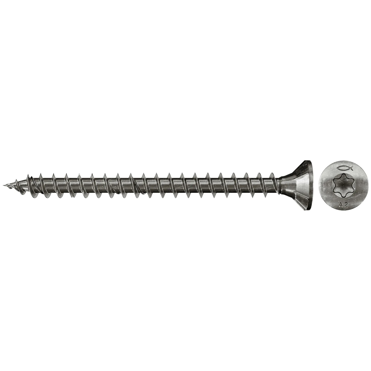 Fischer Holzschraube PowerFast, 3,5x25 mm, Edelstahl A2, Vollgewinde, Senkkopf, geeignet für Holzverbindungen.