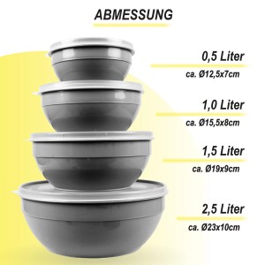 ProHome Vorratsdosen 4er Set, rund, grau. Frischhaltedosen in verschiedenen Größen.