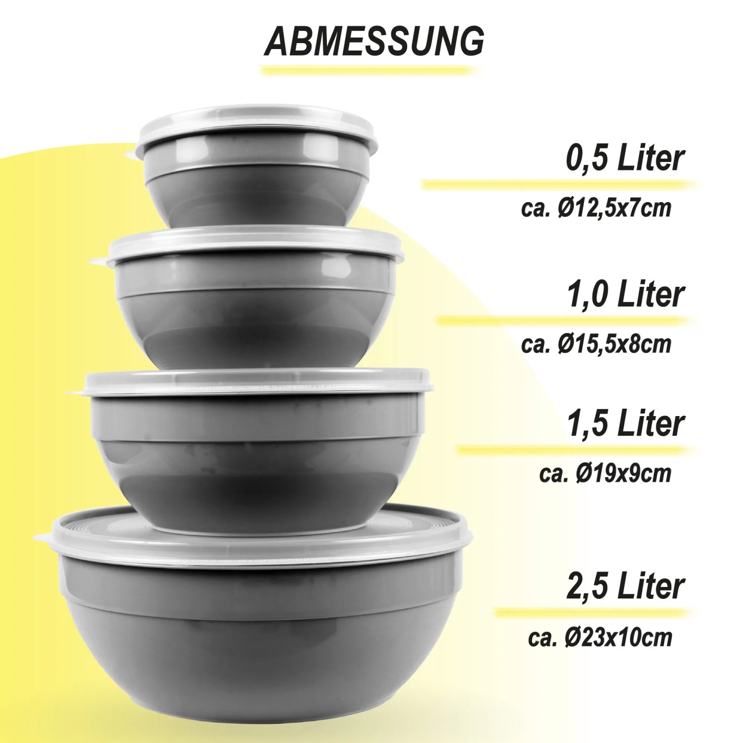ProHome Vorratsdosen 4er Set, rund, grau. Frischhaltedosen in verschiedenen Größen.