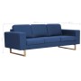 Blaues 3-Sitzer Relaxsofa vidaXL Modell 4 mit Stoffbezug und Holzfüßen.